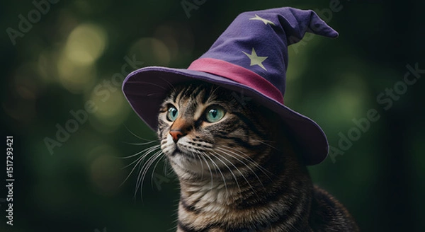 Fototapeta Cat Wearing Wizard Hat