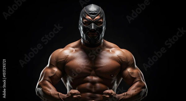 Fototapeta Muscular man wearing mask with defined physique and Transparent Background