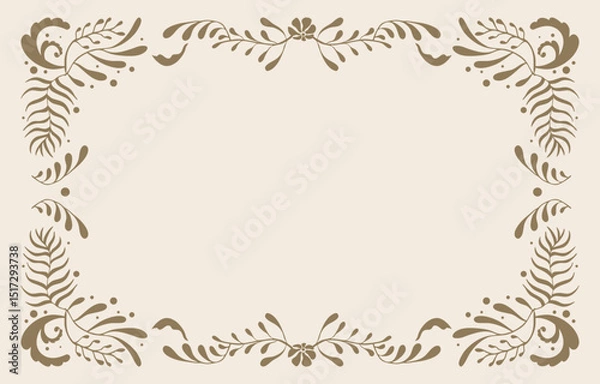Obraz Retro flower and leaves frame banner in wavy line style for horizontal A4 design