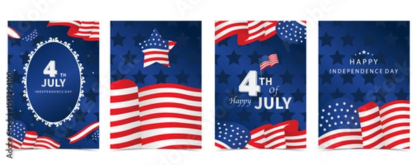 Fototapeta 4th of July Independence Day background with flag party for a4 vertical design
