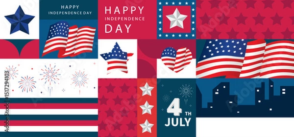 Obraz 4th of July Independence Day background with geometric for A4 horizontal design