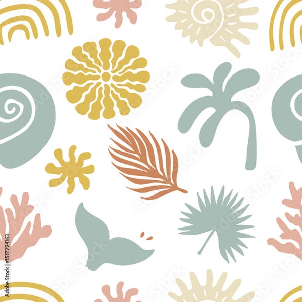 Obraz summer seamless pattern with shell,sun,coconut tree,rainbow