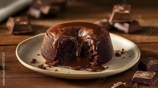 Obraz Molten chocolate cake dessert on a plate.