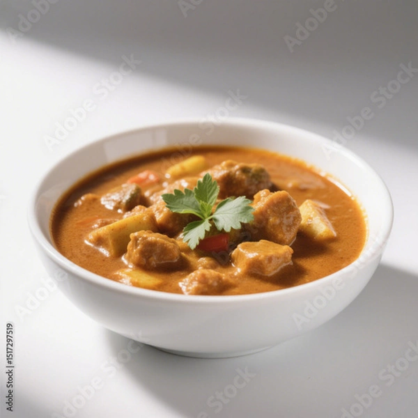Fototapeta Delicious chicken curry in bowl isolated on white background
