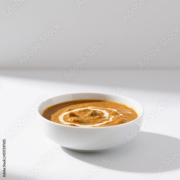 Fototapeta Delicious creamy chicken curry in bowl isolated on white background