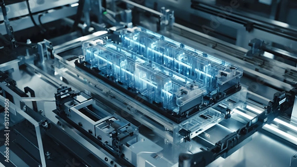 Fototapeta Manufacturing process line of renewable battery and microchip  industry.innovation engineering
