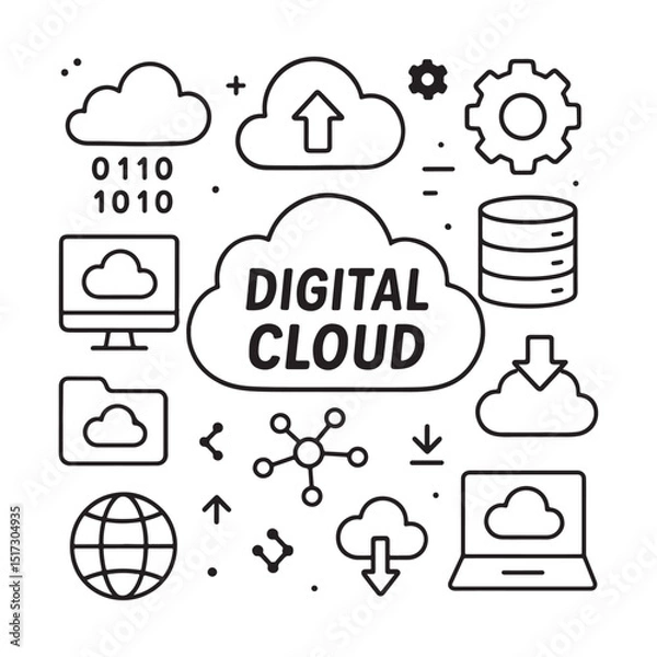 Obraz Digital Cloud Computing Line Art Illustration