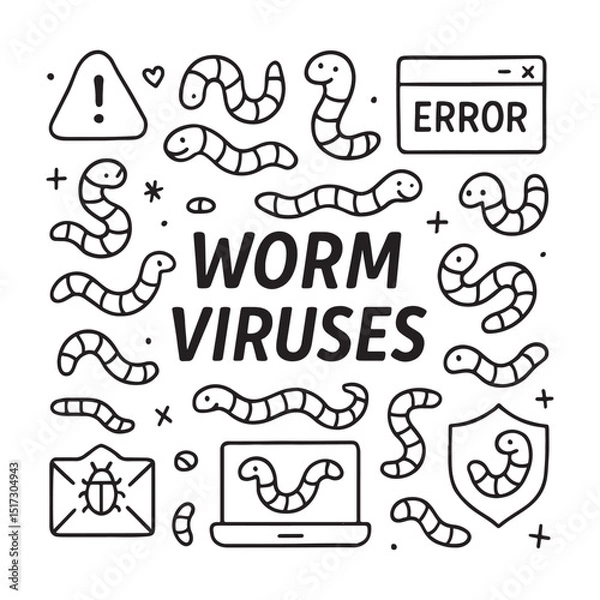 Obraz Illustration of Worm Viruses and Cybersecurity Icons