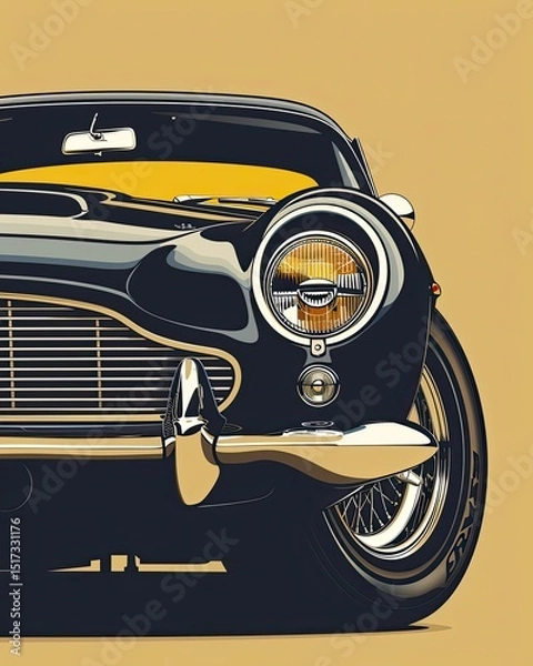 Obraz A Sleek Midnight Blue Classic Car a Timeless Beauty Embodying Elegance and Power on the Open Road with Sharp Focus and
