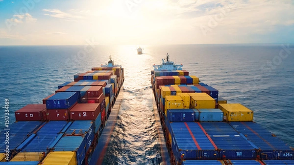 Fototapeta Aerial view of Large cargo ship with port area.Shipping logistics with sea freight indutry.Global import and export.T