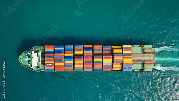 Fototapeta Aerial view of Large cargo ship with port area.Shipping logistics with sea freight indutry.Global import and export.T