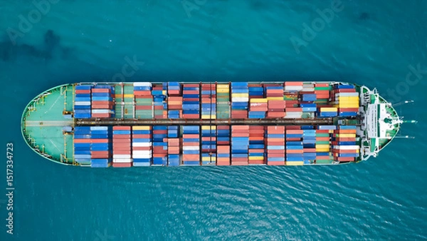 Fototapeta Aerial view of Large cargo ship with port area.Shipping logistics with sea freight indutry.Global import and export.T