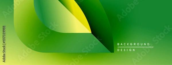 Fototapeta Abstract green background. Overlapping shapes create leaf illusion. Gradient colors suggest growth, nature, freshness. Minimalist design.