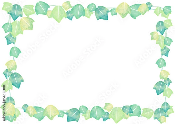 Fototapeta 水彩　葉　緑　イラスト　フレーム
