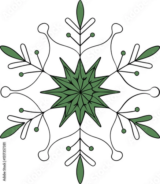 Fototapeta Minimalist Snowflake Border Vector Line Drawing for Design