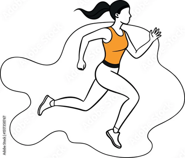 Fototapeta Minimalist Line Drawing of Runner Girl Athlete Vector