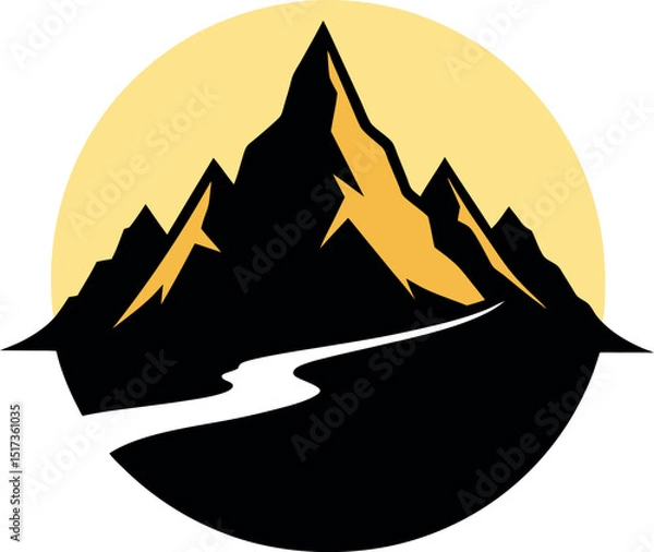 Fototapeta Minimalist Mountain River Silhouette Vector Design