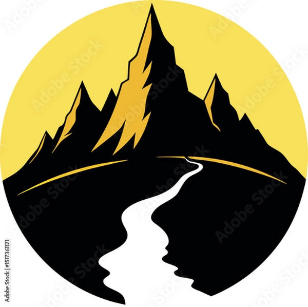 Fototapeta Minimalist Mountain River Silhouette Vector Design