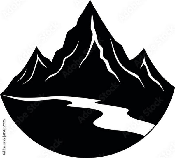 Fototapeta Minimalist Mountain River Silhouette Vector Design