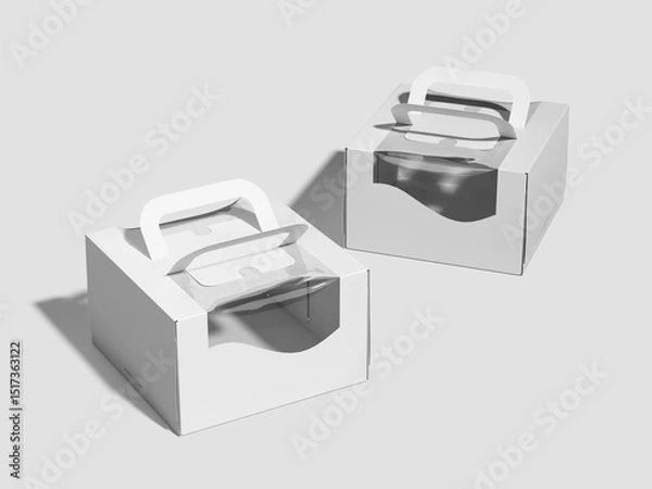 Fototapeta Blank Two Cake Boxes with Transparent Window Mockup 3D Rendering on Gray Background