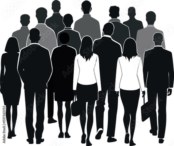Fototapeta Silhouette of Crowd People from Back Vector Art