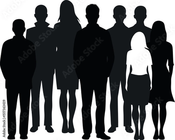 Fototapeta Silhouette of Crowd People from Back Vector Art