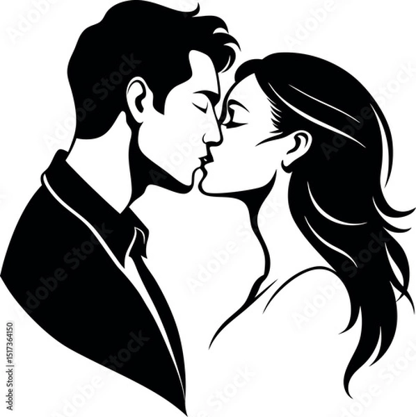 Fototapeta Elegant Sketch of Romantic Kissing Vector Silhouette for Art Projects