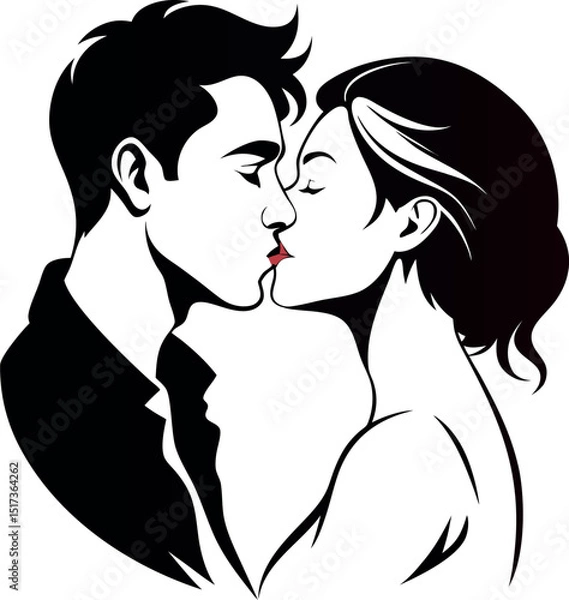 Fototapeta Elegant Sketch of Romantic Kissing Vector Silhouette for Art Projects