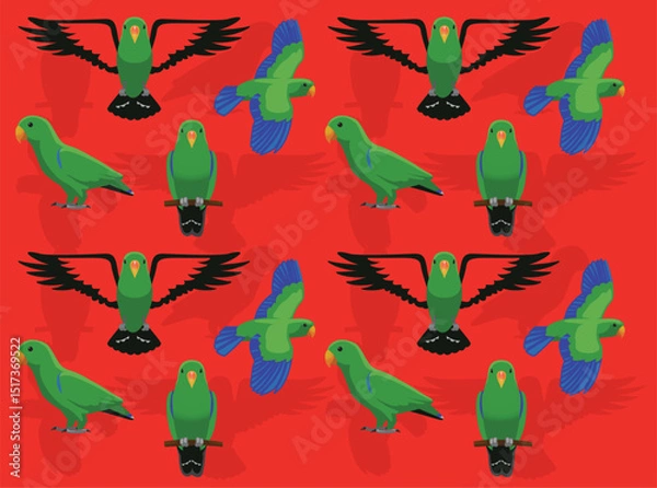 Fototapeta Eclectus Parrot Green Bird Cartoon Character Seamless Wallpaper Background