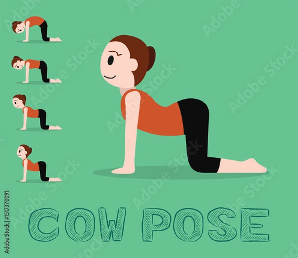 Fototapeta Yoga Tutorial Cow Pose Pranayama Cute Cartoon Vector Illustration