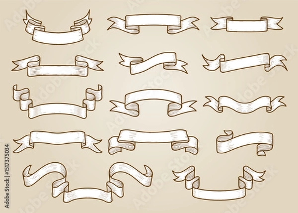 Obraz Collection of vintage decorative ribbons and banners on beige background