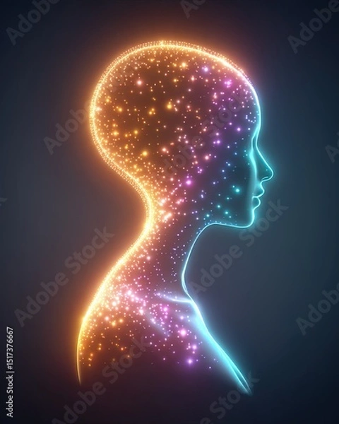 Obraz Predictive healthcare using digital twins models, A glowing silhouette representing deep thoughts and imagination. Digital twins for health in personalized medical systems, real-time patient modeling