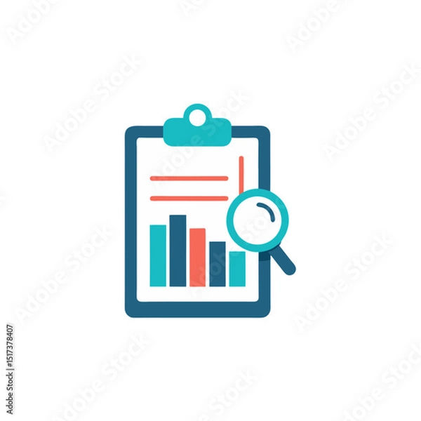 Fototapeta clipboard with bar chart and magnifying glass icon 