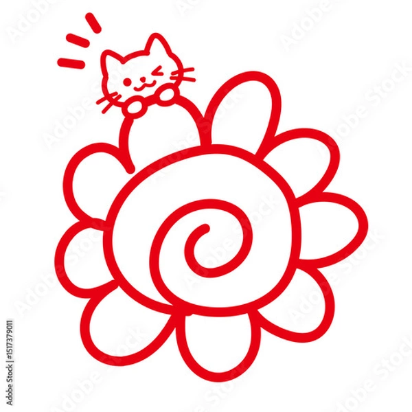 Obraz 手描きの花マルとネコ