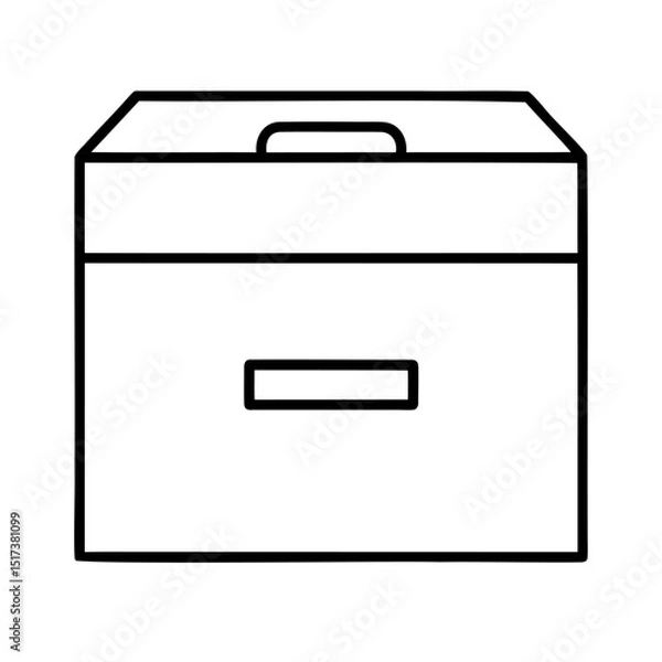 Fototapeta Minimalist outline illustration of a cardboard storage box with handle and label area