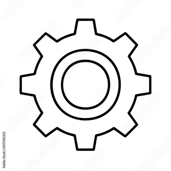 Fototapeta Black outline gear icon representing settings functionality and system configuration on white background