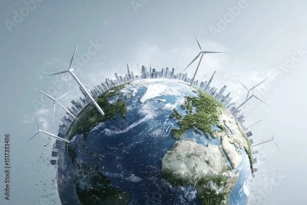 Obraz A globe with a city on it and a windmill on it
