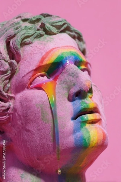 Obraz A statue of a man with rainbow paint on his face
