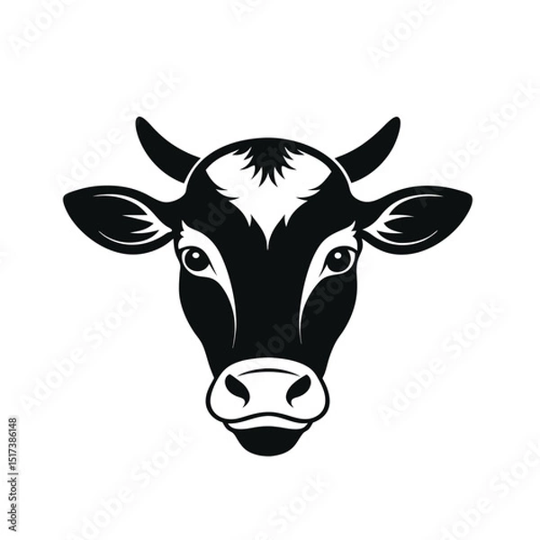 Fototapeta Portrait of a black and white cow on a white background in a rural farm setting