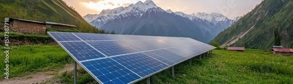 Obraz Solar panels in a green mountainous landscape