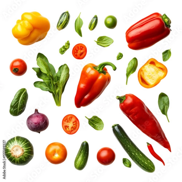 Fototapeta Colorful vegetables arranged on a striped background fresh produce healthy eating vibrant colors