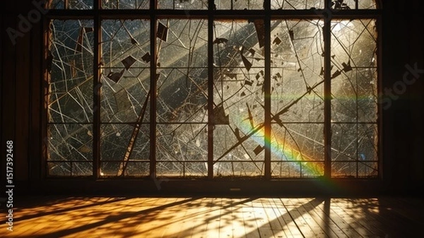 Obraz Broken glass window in the morning, broken glass images,