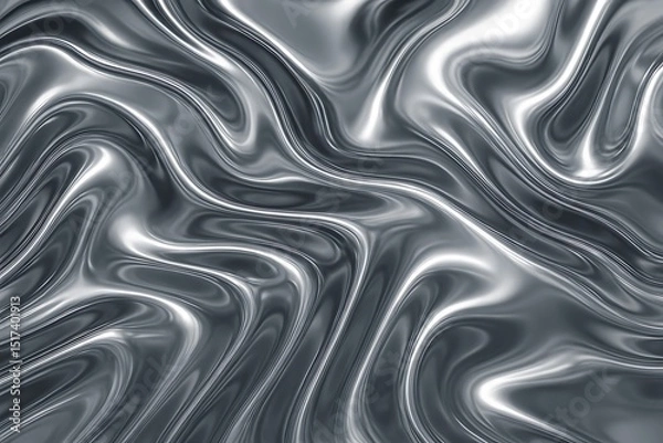 Fototapeta Real Chrome Metallic Texture with Abstract Reflective Waves – Futuristic Material Surface