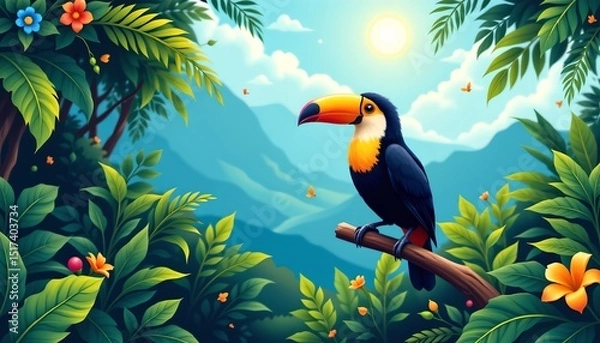 Fototapeta a vibrant tropical forest with lush greenery and abundant flora