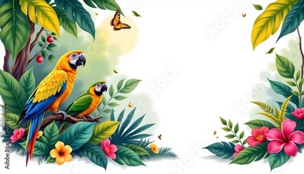 Fototapeta a charming illustration set in a tropical jungle environment