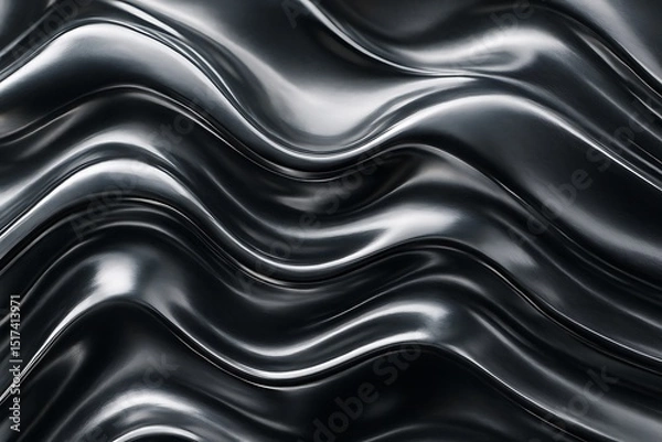 Fototapeta Real Chrome Metallic Texture with Abstract Reflective Waves – Futuristic Material Surface
