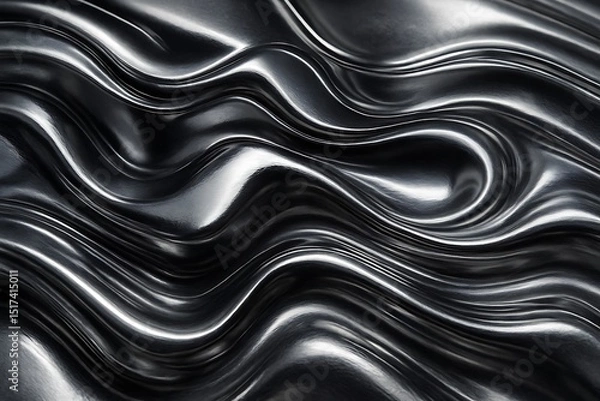 Fototapeta Real Chrome Metallic Texture with Abstract Reflective Waves – Futuristic Material Surface