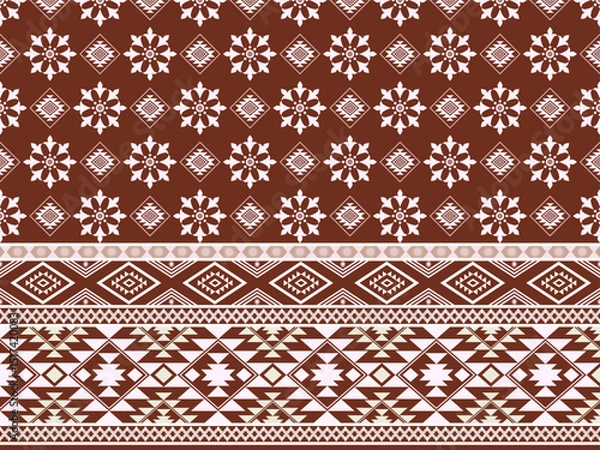 Fototapeta Abstract ethnic geometric pattern with traditional style. Seamless pattern. Red background. White pattern for wallpaper, wrapping, fashion, clothing. Vector illustration.