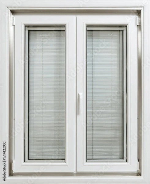 Fototapeta White double-hung window with horizontal blinds