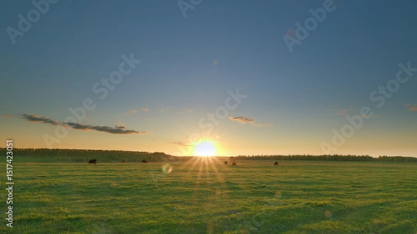 Fototapeta Breathtakingly Stunning Sunrise Over a Beautifully Serene Open Field Waiting to be Explored Time lapse.